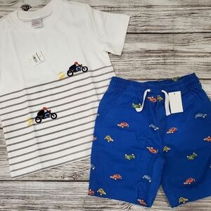 Hanna Andersson Embroidered T-Shirt and Shorts Race Cars Summer Set NWT